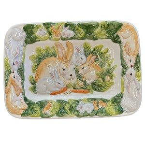 VTG World Bazaars shiny whimsical cottagecore Easter bunny 3D serving platter